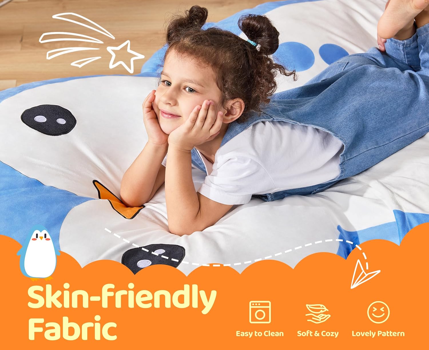 Hobestluk Bean Bag Chair Floor Bean Bag for Kids Playroom Living Room Blue | Large Animal bean bag chair Floor Cushion Washable Cover Living Room Bedroom Playroom Penguin Large Reading Gaming Chair