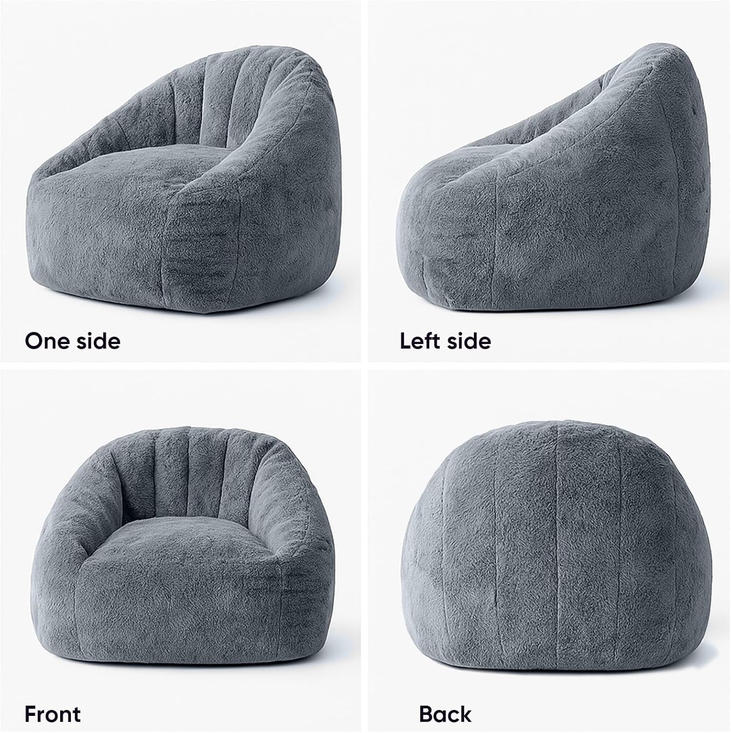 Bean Bag Chair, Shell-Shaped Bean Bag Couch for Adults, Giant Bean Sofa with High-Rebound Memory Foam, Chair with Faux Fur Removable Cover, Big Sofa for Reading, Gaming, Dark Gery