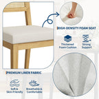 Garvee Rattan Dining Chairs Set of 4, French Country Upholstered Dining Chairs Wood Frame, Rattan Backrest, Armless Chair for Kitchen Restaurant Dining Room Bedroom, Linen, Natural