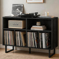 Large Record Player Stand with Storage 1000+ Albums, Mid Century Modern Turntable Stand Cabinet, Record Player Table Media Console TV Stand Bookshelf for Living Room, Black Walnut