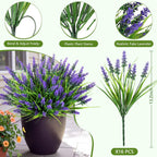 16 Bundles Faux Outdoor Plants, UV Resistant Fake Lavender & Monkey Grass, Realistic Artificial Flowers & Greenery for Outdoor Planters, Porch, Patio, Farmhouse Decor (Purple)