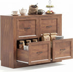 39" Sideboard Buffet Cabinet with 4 Drawers, Storage Credenza with Toe-Kick Design, Modular Cabinet System Expandable for Living Room, Entryway & Kitchen (1, Cracked Oak, 39 Inch)