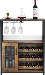 GarveeHome 3-Tier Wine Bar Cabinet with Detachable Wine Rack, Liquor Cabinet with Storage, Coffee Bar Cabinet with Glass Holder & Mesh Door, Sideboard Buffet Bar for Living Room, Dining Room, Brown