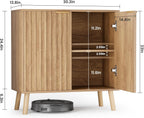 Pamapic Fluted Storage Cabinet, Sideboard Buffet with Doors and Shelf, Wooden Console Table & Credenza, Multifunctional Entryway Cabinet for Living Room, Dining Room (Natural)