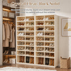 Foldable Shoe Rack with Doors, Stackable Plastic Shoe Organizer, Large Clear Shoe Storage Boxes for Closet and Entryway, Portable Collapsible Shoe Cabinet 9 Tiers, 27Pairs