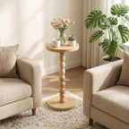 Round Side Table, Small End Table for Small Spaces with Solid Wood Leg, Accent Nightstand, Coffee Table for Living Room, Bedroom, Conference Room, Hallway, Home Office, Natural Wood Color
