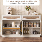 63'' Arched Door Sideboard Buffet Cabinet with Drawers, White and Natural | Modern Farmhouse, Two-tone, Removable Shelves, Metal Handle, Large Storage Space, Wooden Storage Cabinet, Coffee Bar Station