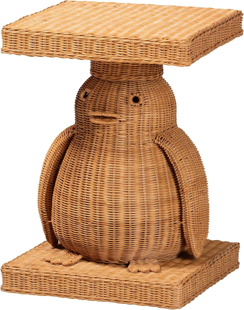 Bali & pari Pembroke Penguin End Table - Handwoven Rattan Sculptural Accent Side Table with Platform Base
