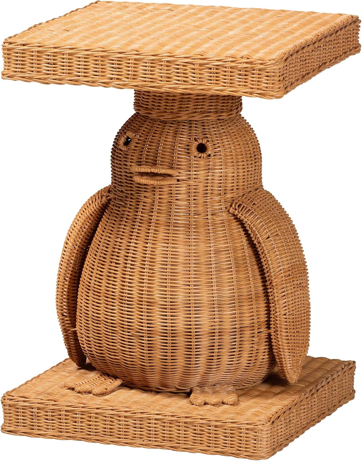 Bali & pari Pembroke Penguin End Table - Handwoven Rattan Sculptural Accent Side Table with Platform Base