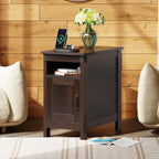 WLIVE Narrow End Table Set of 2 with Charging Station, Side Tables for Living Room, Small Spaces, Couch, Night Stand Set with Storage, USB Ports and Outlets,Brown