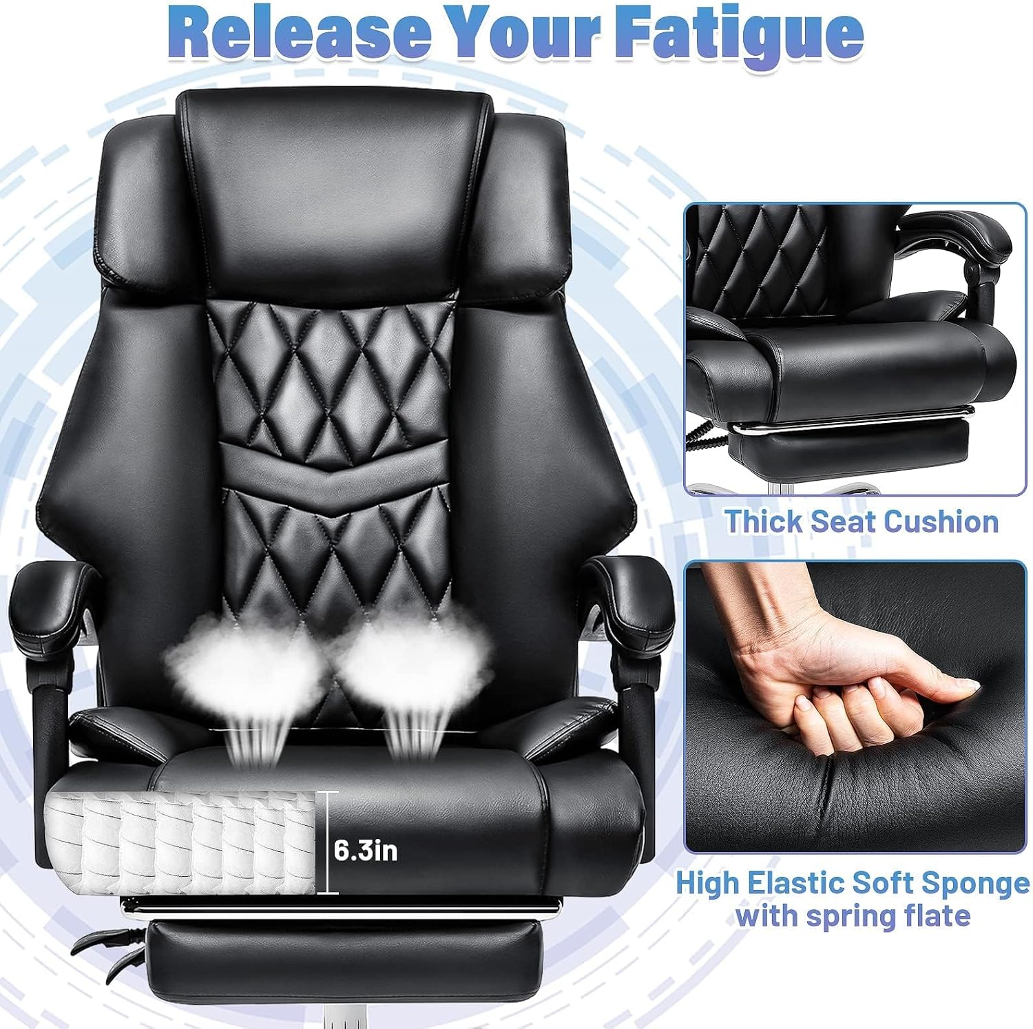 HOFFREE Office Chair Big and Tall 500lbs Ergonomic Chair for Heavy People Extra Wide Seat Computer Desk Chair with Footrest Black