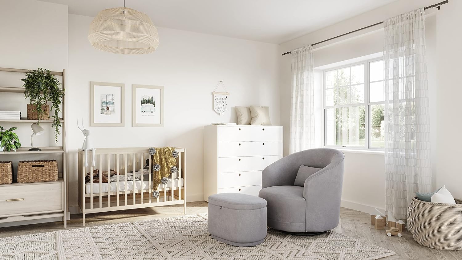 Nurture& The Ottoman Premium Quality Storage Ottoman for Nursery with Stain-Resistant Performance Fabric (Gray)