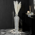 SHYFOY Crushed Diamond Floor Vase with Pampas Grass, Large Silver Mirror Tall Vases for Floor, Modern Luxury Glass Vases Home Decor for Living Room Bedroom Home Corner Indoor Office, 26.8" Tall
