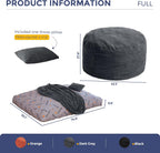 MAXYOYO Bean Bag Bed, Giant Bean Bag Chair for Adults, 2-Person with Pillow | 2-in-1 Adult Bean Bag Chair, Convertible Floor Bed with Shredded Foam Filling and Removable Cover for Easy Care, Dark Grey