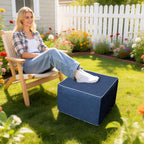 20x14 In Outdoor Square Ottoman – Lightweight Patio Ottoman Footrest with High-Density Foam Filler Perfect as Waterproof Footstool or Extra Seating for Decks, Gardens, or Poolside (Navy Blue)