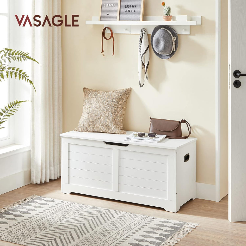 VASAGLE Storage Chest, Storage Bench with 2 Safety Hinges, Farmhouse Style, 15.7 x 39.4 x 18.3 Inches, for Entryway, Bedroom, Living Room, Cloud White ULSB061T10