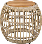 ø21.26'' Boho Side Table Wicker End Table for Living Room Outdoor & Indoor, Wood Tabletop & Wicker Baese, Modern Retro Farmhouse Style, No Assembly, Light Brown