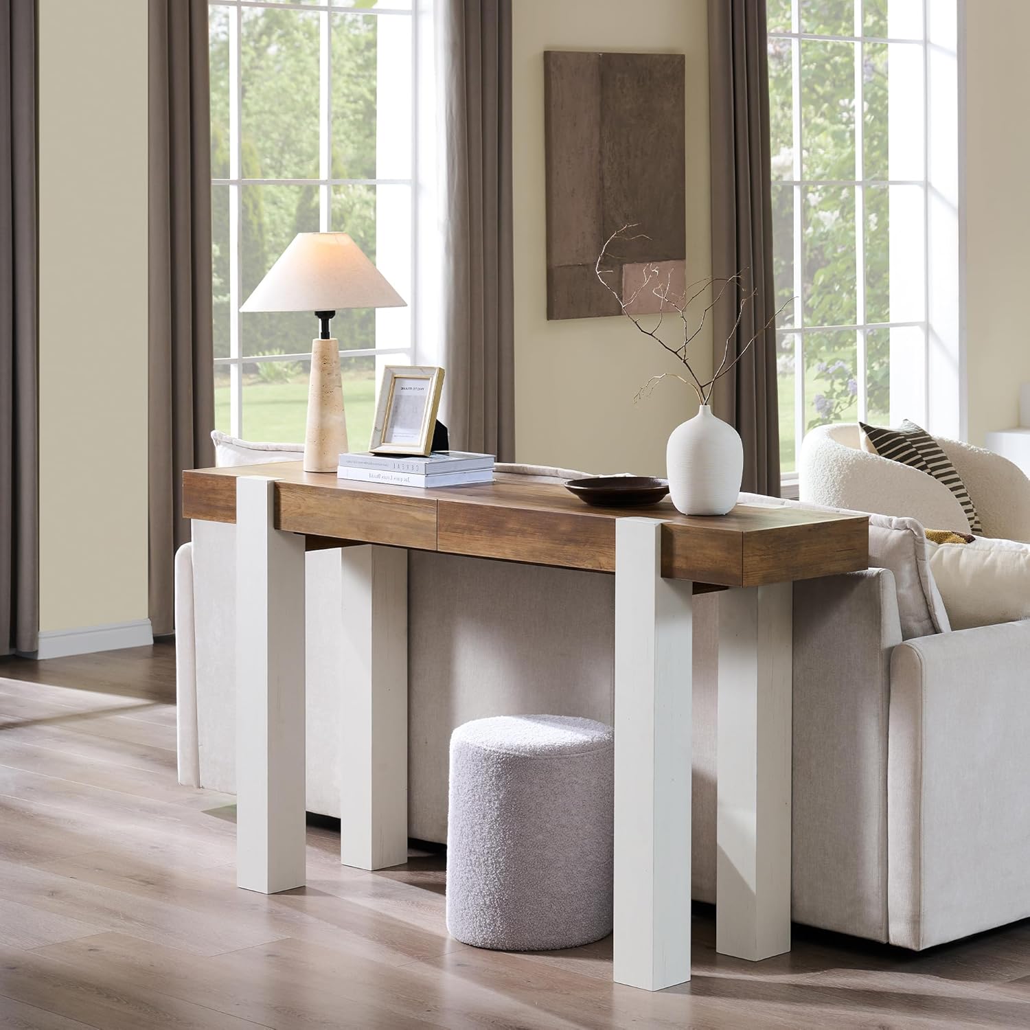 OKD Modern Farmhouse Entryway Table with 2 Drawers, 63" Wooden Console Table for Hallway, Sofa and Living Room, Antique White