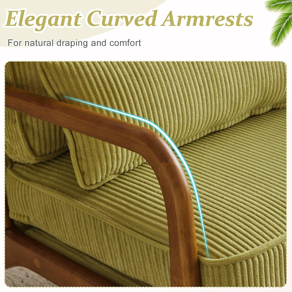 VINGLI Upgraded Premium Corduroy Accent Chair,Upholstered Arm Chair,Solid Wood Comfy Reading Chair with Pillow, Mid Century Modern Chairs for Living Room,Bedroom,Guest Room,Green