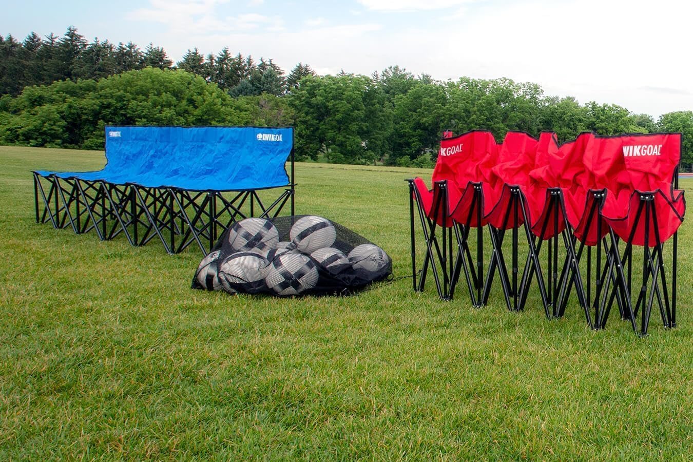 Kwik Goal 6-Seat Kwik Bench, Black, Steel Frame with Woven Fabric Seats, 16" H x 108" W