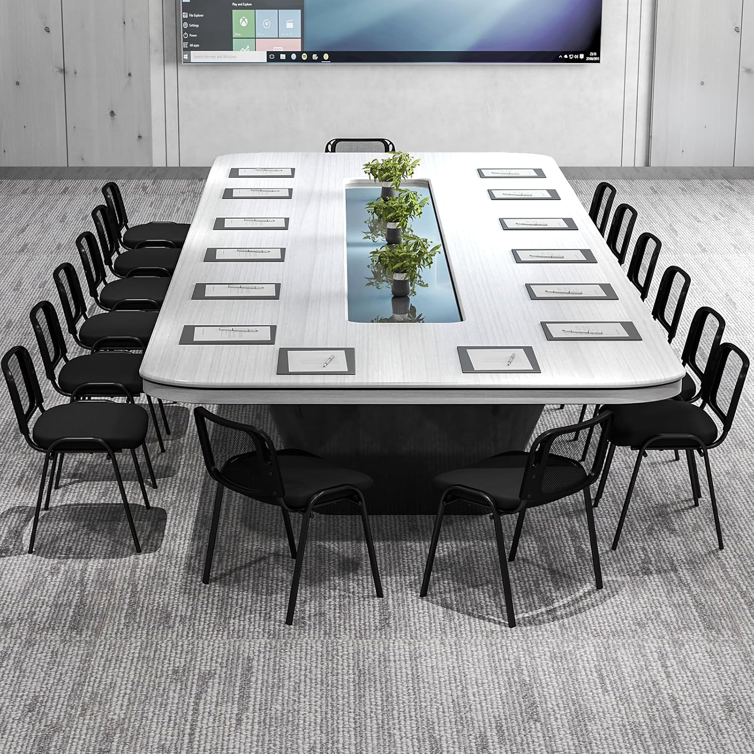 Tangkula Set of 10 Waiting Room Chairs, Stackable Reception Guest with Mesh Backrest, Waterfall Seat, Metal Frame & Carrying Handles, Office Desk Meeting Room Chairs for Lobby, Black