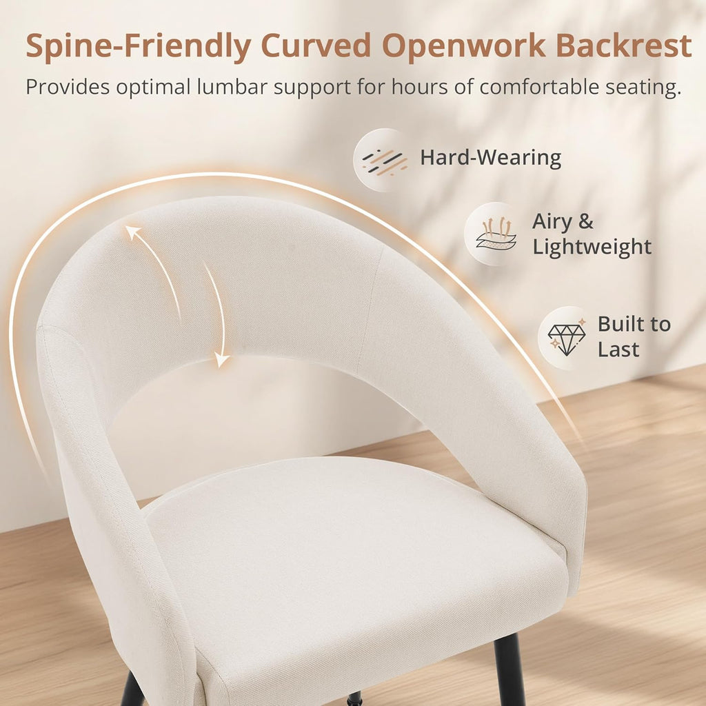LUE BONA Modern Dining Chairs Set of 4, Upholstered Armrest Side Chairs for Kitchen & Dining Room, 18.5" Seat Height, Comfortable Curved Hollow Backrest, Black Metal Legs, Easy Assembly, Beige