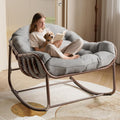 Garvee Outdoor Papasan Rocking Chair, Oversized Wicker Lounge Chair with Cushion and Metal Frame, Patio Rattan Egg Rocker for Balcony Backyard Porch Bedroom (Grey)