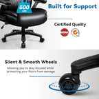 Big and Tall Office Chair 600LBS, Heavy Duty Office Chair for Heavy People, High Back Executive Office Leather Chair with Adjustable Armrests and Lumbar Support, Black Ergonomic Big Tall Chair