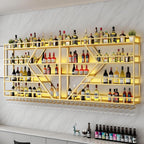 63in Large Wall Mounted Wine Rack, 4 Tier Metal Diamond Shaped Liquor Bottle Shelves Wine Glass Holder, Hanging Liquor Shelf Wall Mounted, for Home Bar Dining Room (4 Tiers Gold, 63 * 7.87 * 48.5INCH)