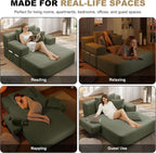 60.2" Oversized Chaise Lounge Chair, Boneless Corduroy Cloud Couch, Deep Seat Convertible Sofa Bed with 3 Pillows, Wide Armrests, Side Pocket, No Assembly (Green)