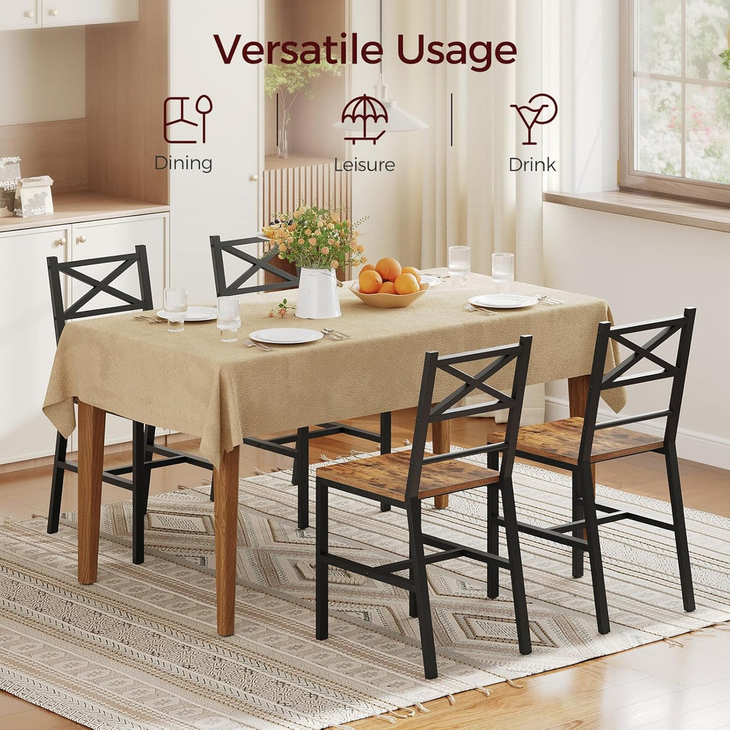 MAHANCRIS Dining Chair Set of 4, Rustic Wooden Kitchen Chairs with Backrest, Farmhouse Dining Chairs for Kitchen, Industrial Style Chair with Metal Frame, Easy Assembly, Rustic Brown TBHR1001S4