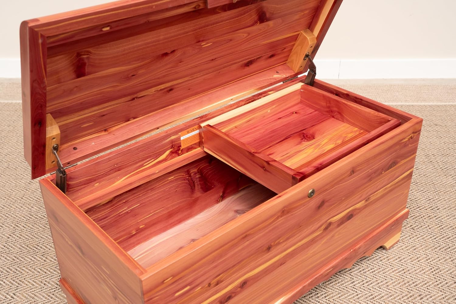 Rustic Red Door Co. Cedar Hope Chest with Waterfall Top and Tray, Amish Made Wooden Storage Trunk Box for Bedroom, Blanket, Clothes, Anti-Slam Hinges and Lock, Cedar Wood, Natural Stain, 36" Long