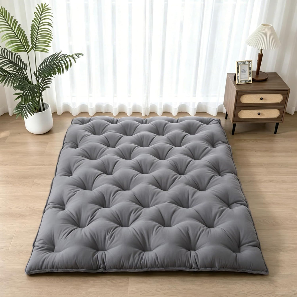 SHOUREN Japanese Futon Mattress Floor Mattress 3" Tatami Mat,Shredded Memory Foam Foldable Roll Up and Portable Sleeping Pad Suitable for Camping,Guest Room,Grey 39"X80" Twin Size