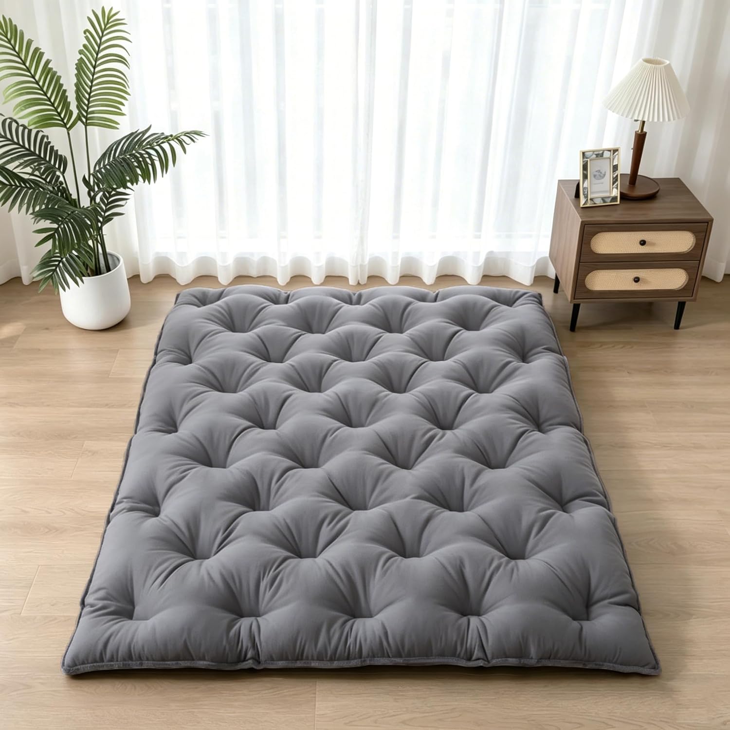 SHOUREN Japanese Futon Mattress Floor Mattress 3" Tatami Mat,Shredded Memory Foam Foldable Roll Up and Portable Sleeping Pad Suitable for Camping,Guest Room,Grey 39"X80" Twin Size