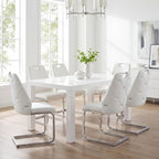 Dining Room Chairs Set of 6, Sillas para Comedor, Modern Dining Chairs Set of 6 with Leather,Geometric Tufted Back,Chrome Leg,Ergonomic Design,Easy to Clean,for Kitchen,Living Room(White,6)