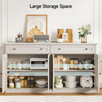 ONBRILL 63 Inch Buffet Cabinet with Storage, Curved Sideboard Cabinet with 2 Drawers and 4 Arched Doors, Storage Cabinets with Adjustable Shelves, Sideboard Buffet for Living Room, Kitchen, Grey Oak