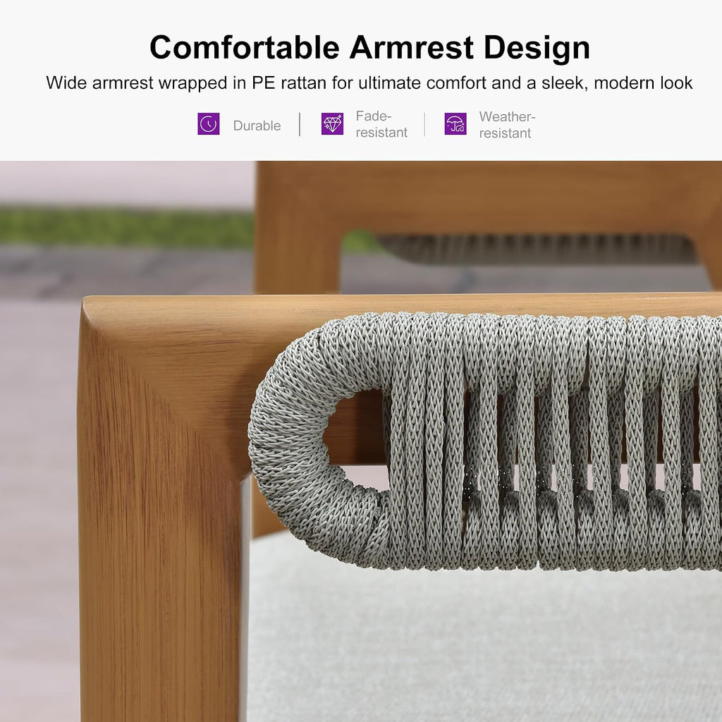 PURPLE LEAF Outdoor Bar Height Bar Stool Set of 2 Rattan Bar Chair with Back Aluminum Modern Barstools for Patio Backyard Indoor Kitchen Teak