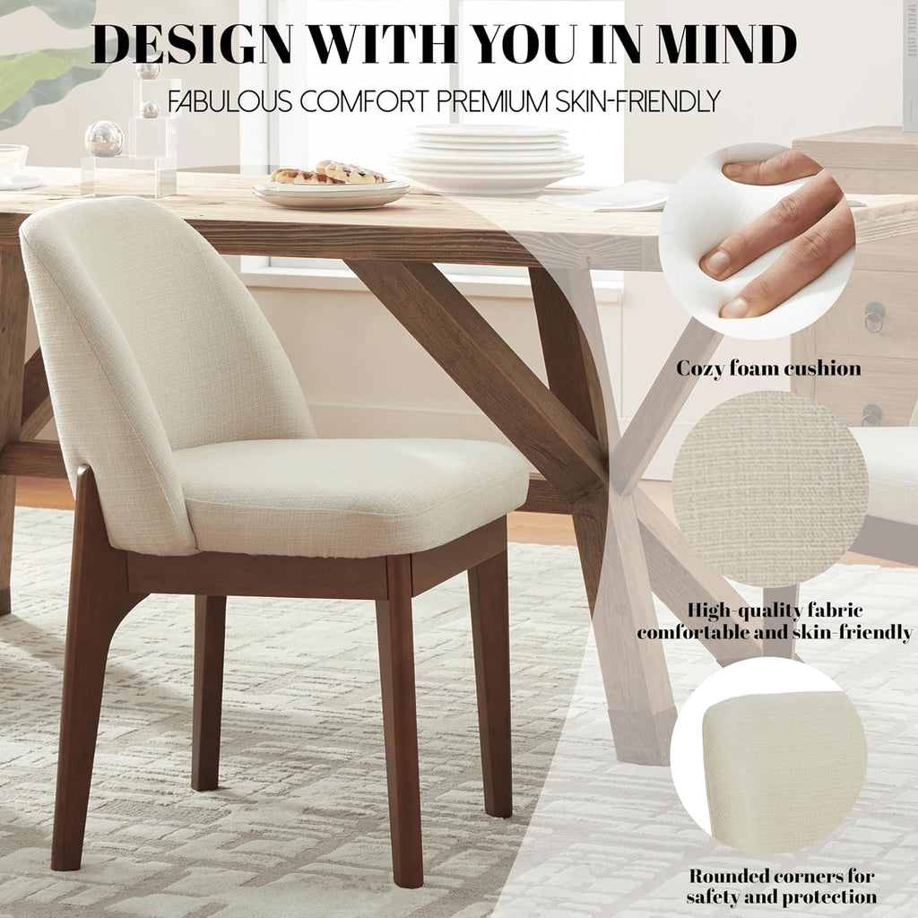 VKNOW Wooden Dining Chairs Set of 2, Upholstered Dining Room Chairs with Rubberwood Legs and Padded Seats, Kitchen Chairs for Restaurant Kitchen Living Room, Beige