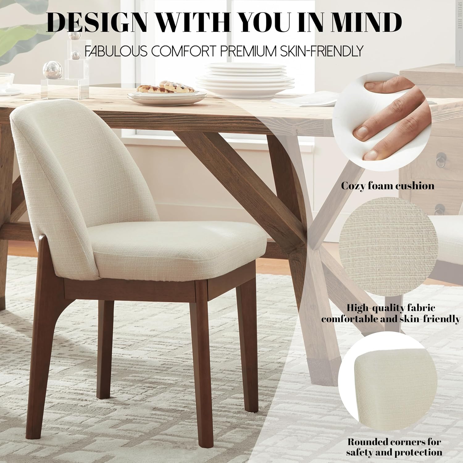 VKNOW Wooden Dining Chairs Set of 2, Upholstered Dining Room Chairs with Rubberwood Legs and Padded Seats, Kitchen Chairs for Restaurant Kitchen Living Room, Beige