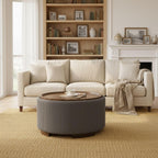 29.5-Inch Round Coffee Table Ottoman with Storage, Multi-Functional Storage Ottoman and Stylish Coffee Table, Flip-Top Tray and Hidden Stow, Suitable for Living Room, Bedroom (Grey)