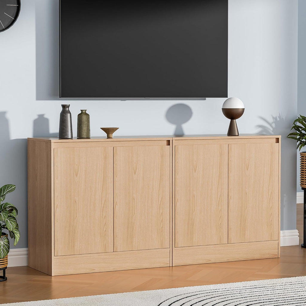 Housoul Buffet Cabinet with Storage, Coffee Bar Cabinet with 2 Doors and Adjustable Shelf, Modern Kitchen Buffet Sideboard for Living Room, Kitchen, Oak