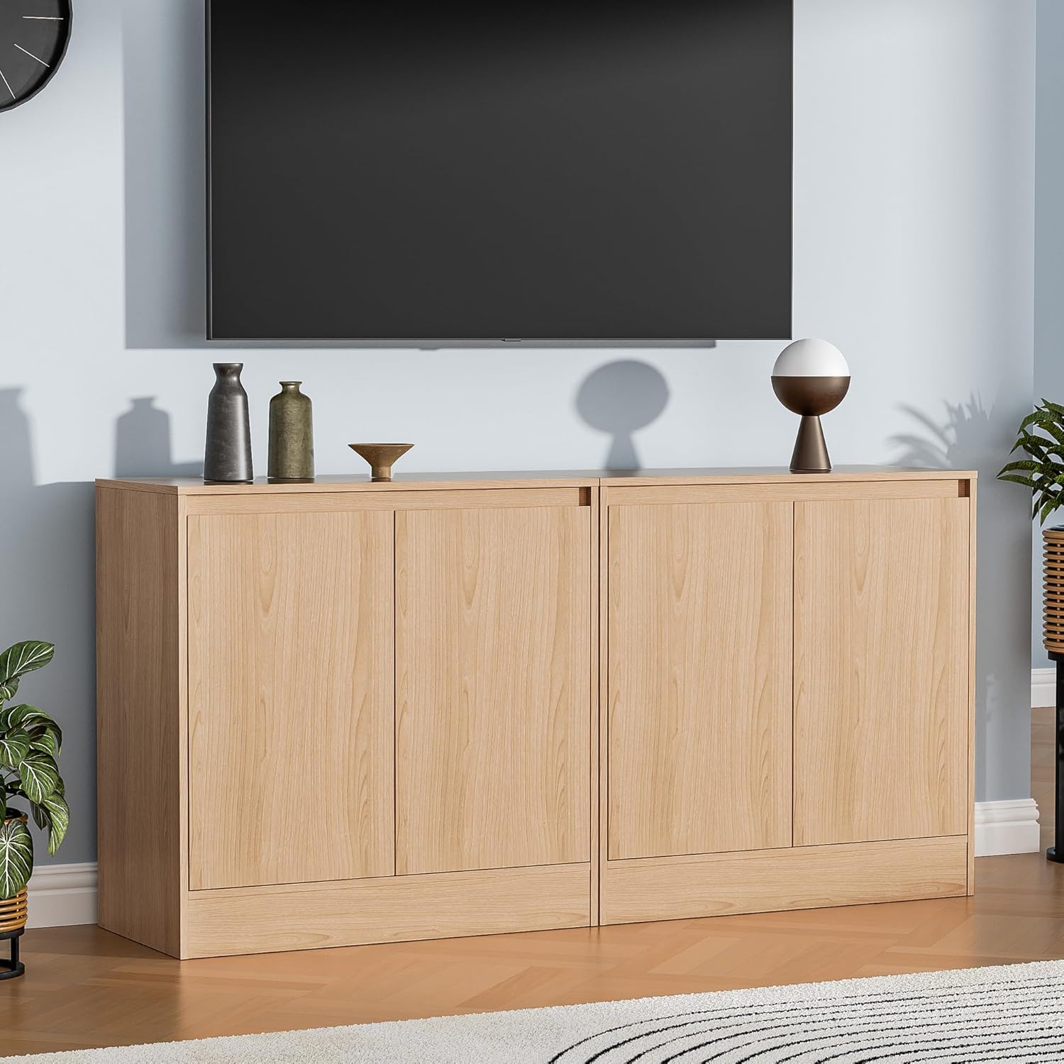 Housoul Buffet Cabinet with Storage, Coffee Bar Cabinet with 2 Doors and Adjustable Shelf, Modern Kitchen Buffet Sideboard for Living Room, Kitchen, Oak