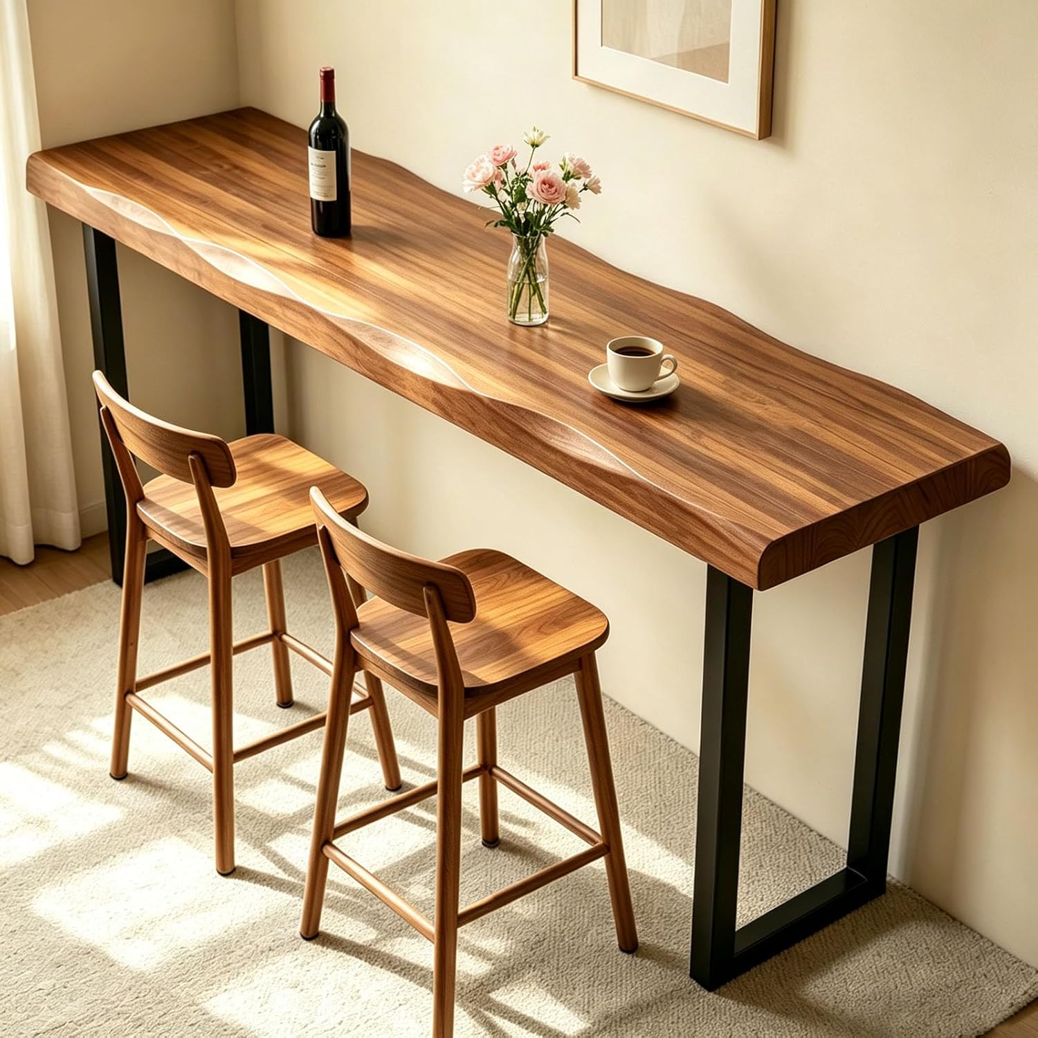 Bar Height Table Long Bar Table Solid Wood Farmhouse Bar Table Industrial Long Bar Height Table for Kitchen Coffee Shop, Pub, No Stool (Natural Wood Color, 47.3" L x 17.7" W x 41.3" H)