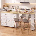 IRONCK Kitchen Island with 360° Swivel Table, 23.6 in Depth Mobile Kitchen Cart with Cabinet, Spice Rack and Drawers, White