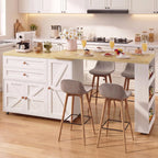 IRONCK Kitchen Island with 360° Swivel Table, 23.6 in Depth Mobile Kitchen Cart with Cabinet, Spice Rack and Drawers, White