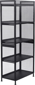 60x32x141.5cm Black Mesh Pantry Rack, 5-Tier Storage Cabinet with Flip-Up Doors, Rolling Wire Shelf Organizer for Kitchen Garage, Narrow Slim Cart on Wheels, Locking Casters, Adjustable Leveling Feet