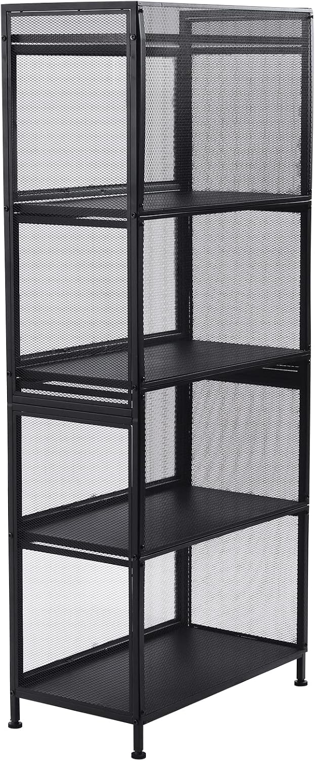 60x32x141.5cm 5-Tier Kitchen Storage Cabinet, Mobile Microwave Stand with Flip-Up Doors - Black Freestanding Kitchen Bakers Rack for Pantry, Bathroom Organizer