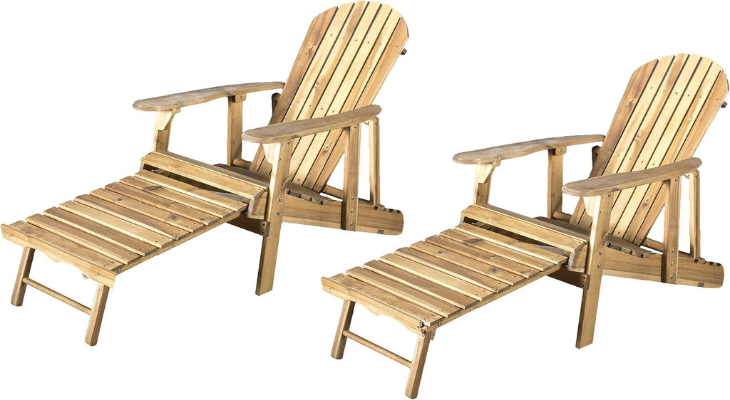 GDFStudio Noble House Hayle Reclining Wood Adirondack Chair w/Footrest (Set of 2) Natural