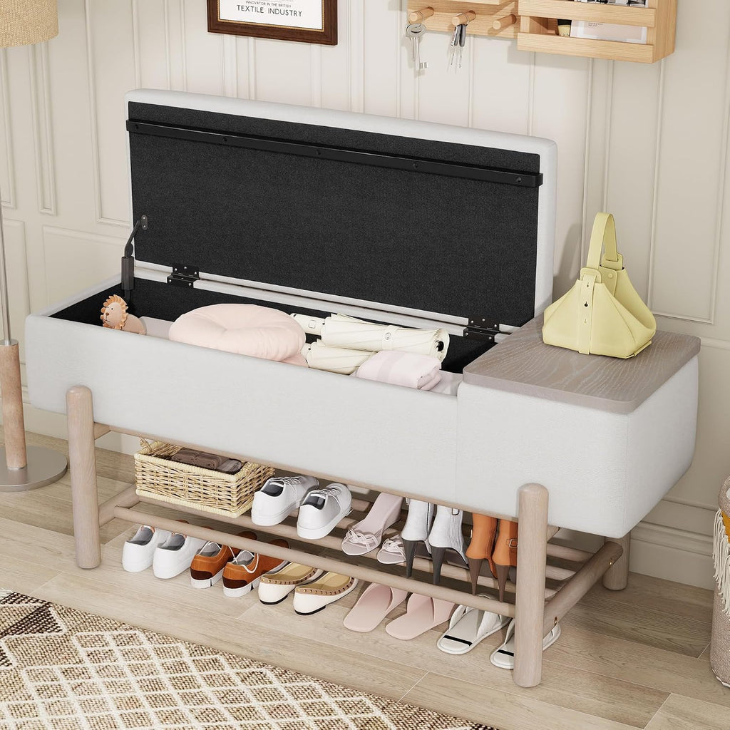 RUNNA Farmhouse Upholstered Storage Bench with Hidden Compartment, Modern Entryway Bench for Living Room,Entryway,and Hallways (Natural#14)