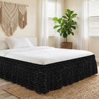 Black Bed Skirt Cal King Size 18 Inch Drop, Adjustable & Elastic Wrap Around Bed Skirts Pleated Luxury Dust Ruffles For Twin Full Queen Cal King Base Bed, Abstract White Polka Dot Geometric Modern Art